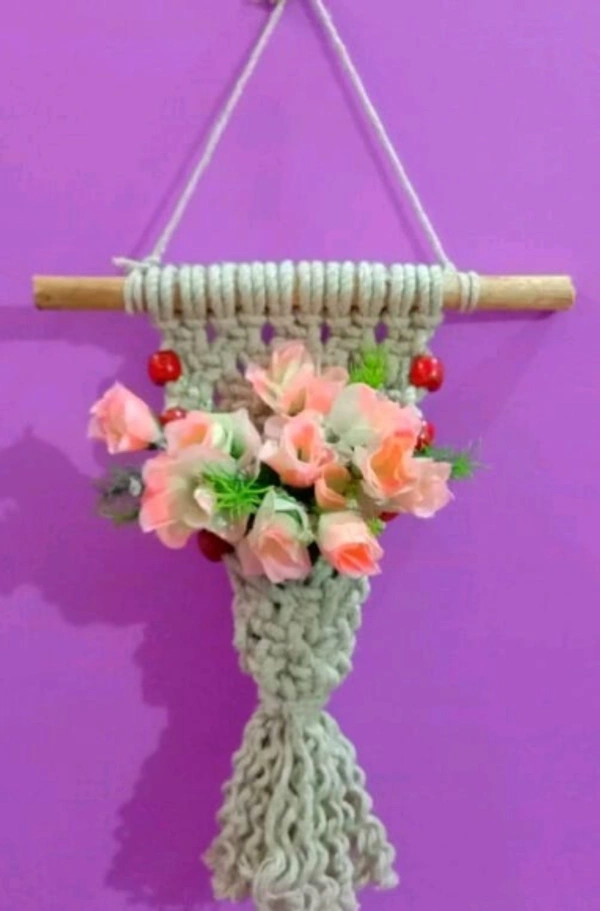 Handicraft Macrame Thick knot Beads Festival off White Wall Hanging/Wall Decor ForHome Office Toran - Free Size, Cane, Toran, Pack of1